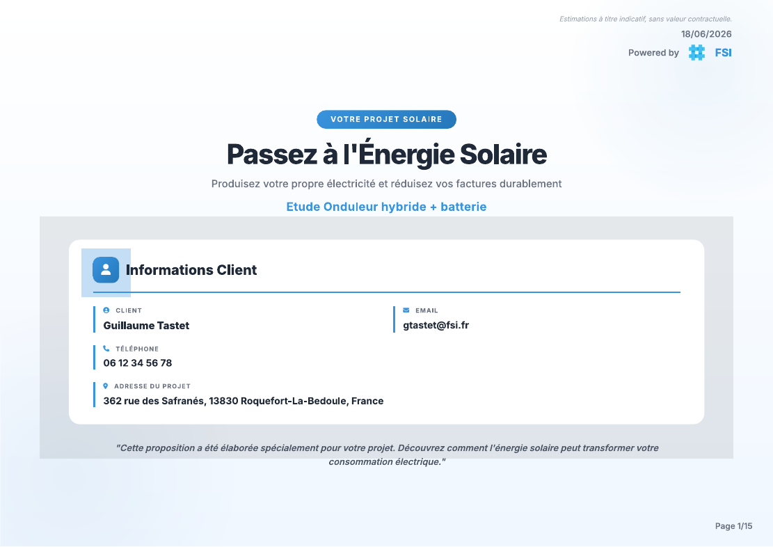 Extrait simulation FSI - informations client